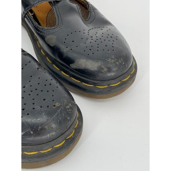 DR. MARTENS Women's Black Leather Perforated Slip-On Mary Jane Shoes SZ 7 - Picture 5 of 11